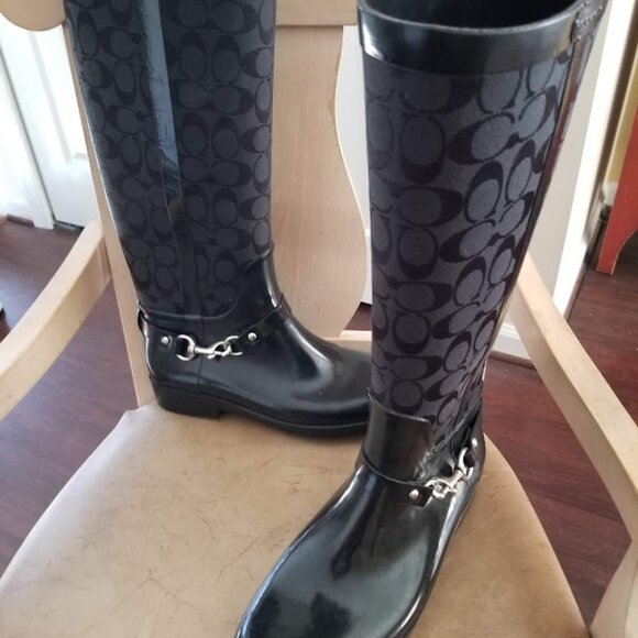 COACH Tall Rubber Rain Boots - Women's Size 11B - Picture 1 of 11